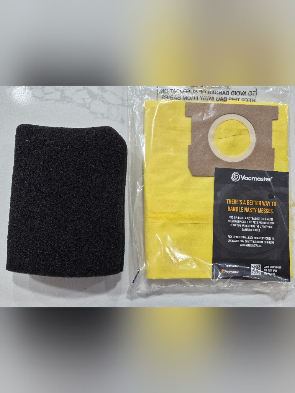 NEW VacMaster Replacement Foam Mesh Filter & 5-6 Gallon Bag